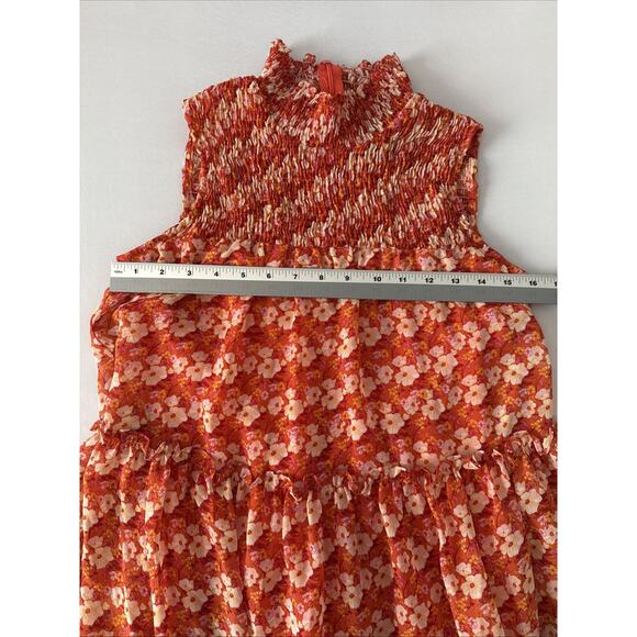 Taylor Women’s XS Boho Sheer Tiered Ruffle Floral Smocked High Neck Mini Dress - Picture 8 of 9